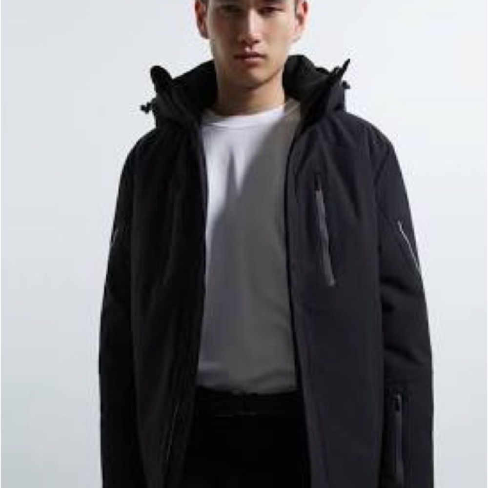 Zara‎ Men's Black Performance Black Puffer Jacket Ski Reflective Detail Sz Small